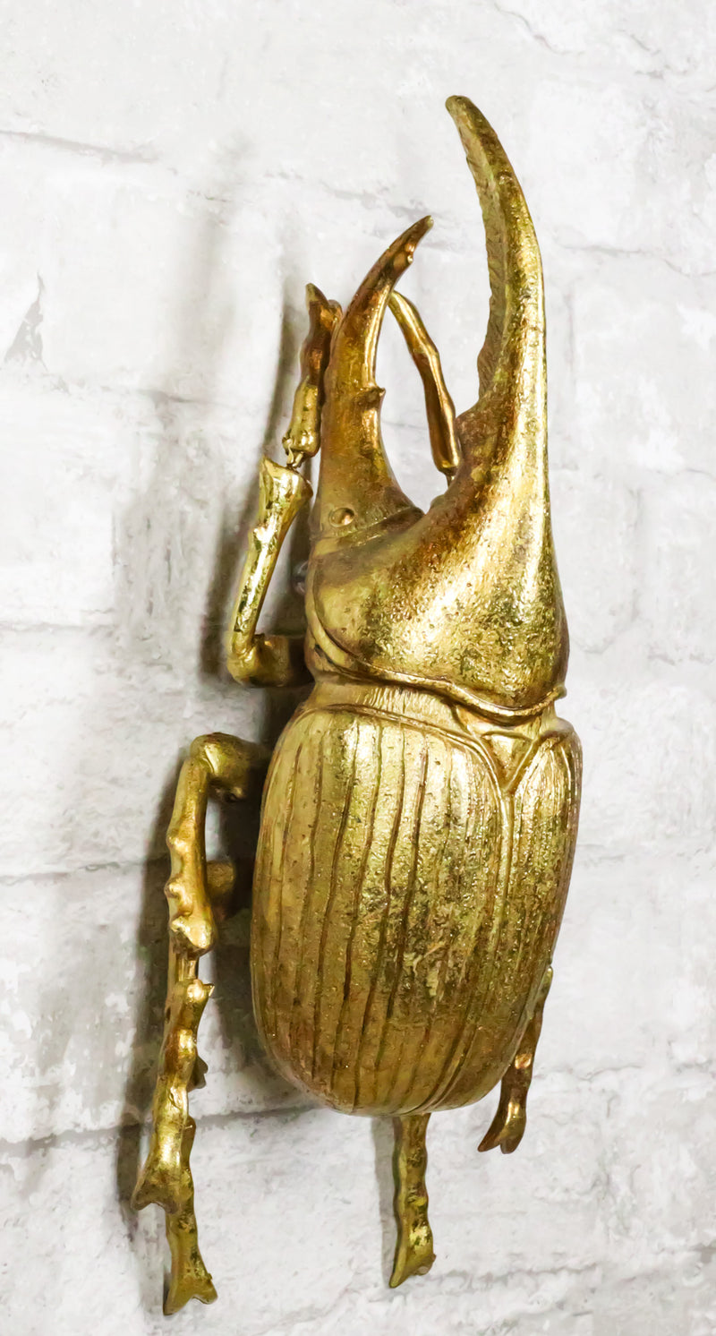 Medium Gold Resin Hercules Rhinoceros Beetle Wall Decor Or Tabletop Figurine