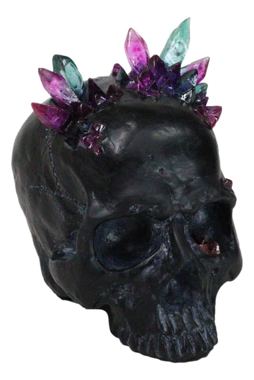 Black Gothic Macabre Spiky Two Tones Crystal Cavern Mine Cranium Skull Figurine