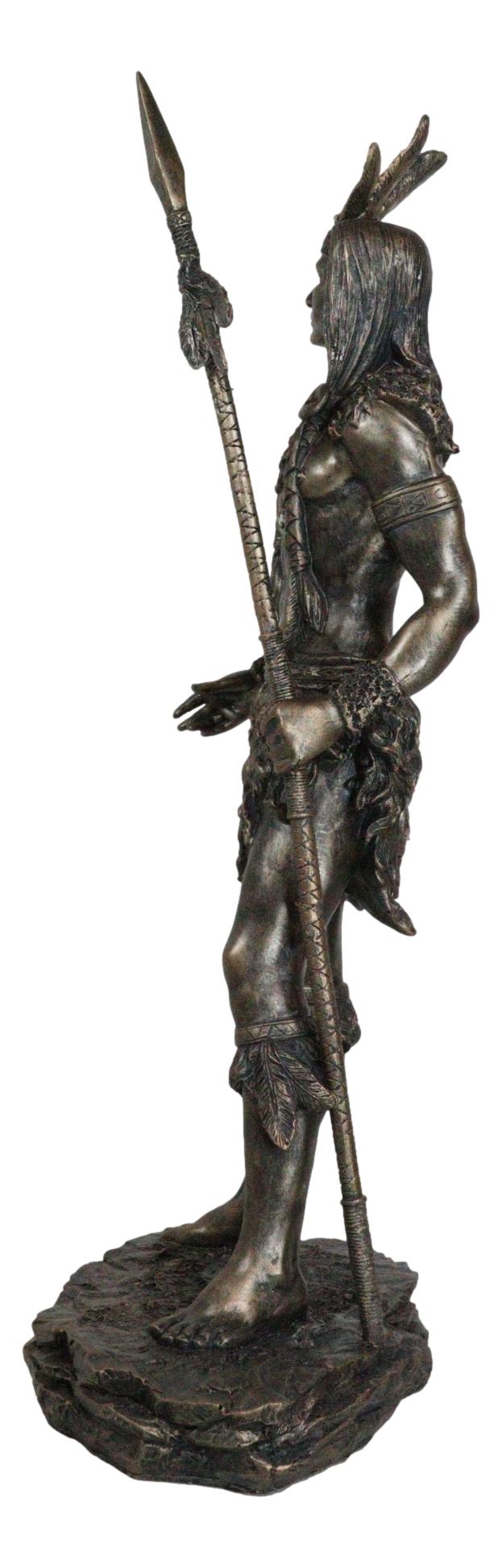 19" H Native American Indian Tribal Warrior Hunter Chief Holding Spear Figurine
