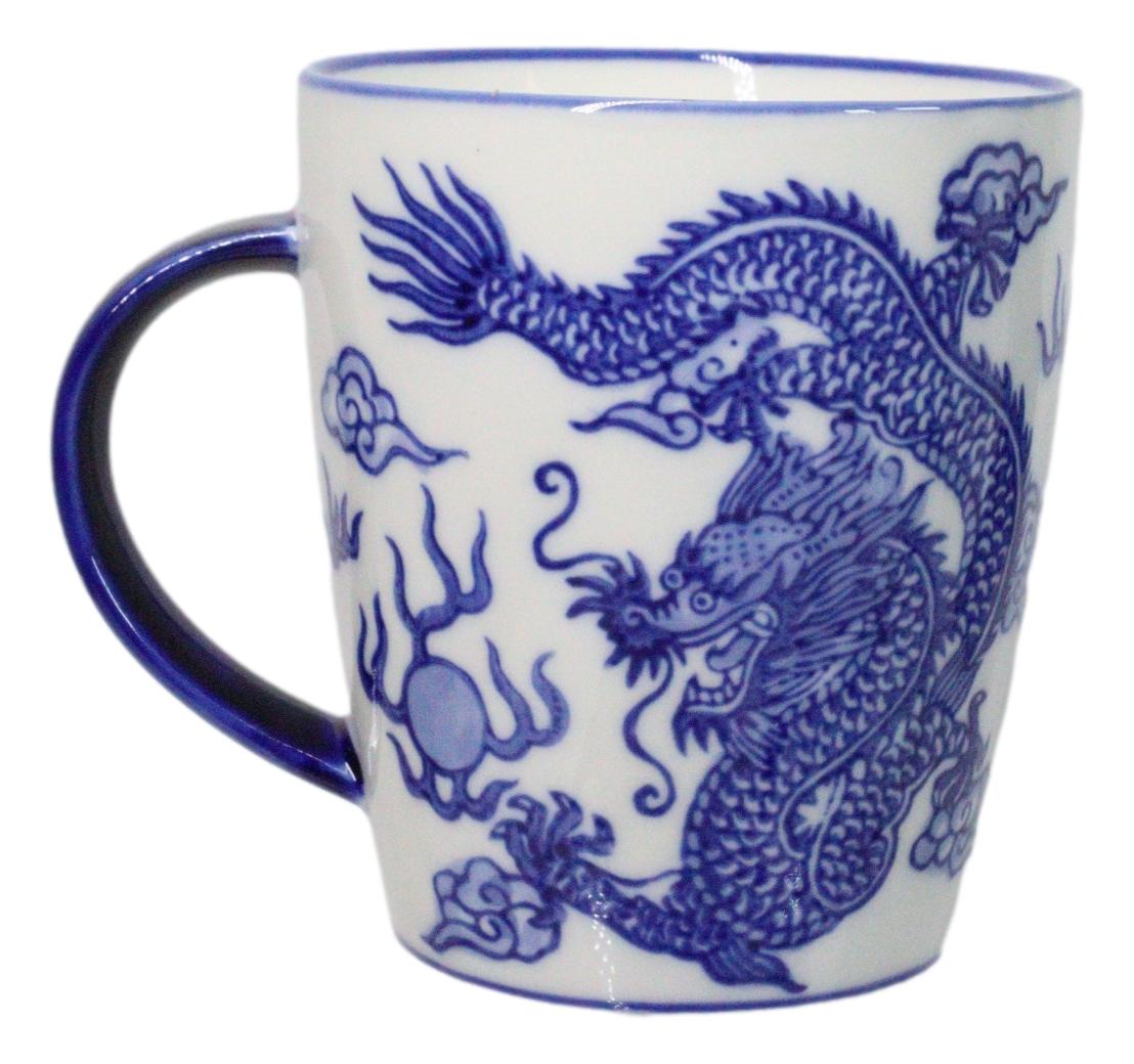 Pack Of 4 Japanese Blue And White Ryu Dragon King Porcelain Mug Cups 12oz