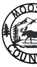 24" Rustic Western Moose Country By Mountains Pine Forest Metal Wall Circle Sign