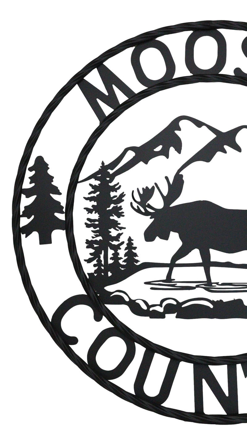 24" Rustic Western Moose Country By Mountains Pine Forest Metal Wall Circle Sign