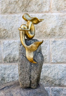 Gold Leaf Abstract Art Mermaid Siren Sitting On Ocean Pillar Rock Figurine 15"H