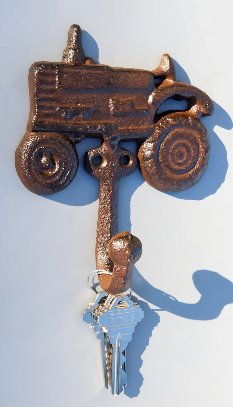 Pack of 2 Rustic Western Farm Tractor Cast Iron Metal Wall Hook Sculptures