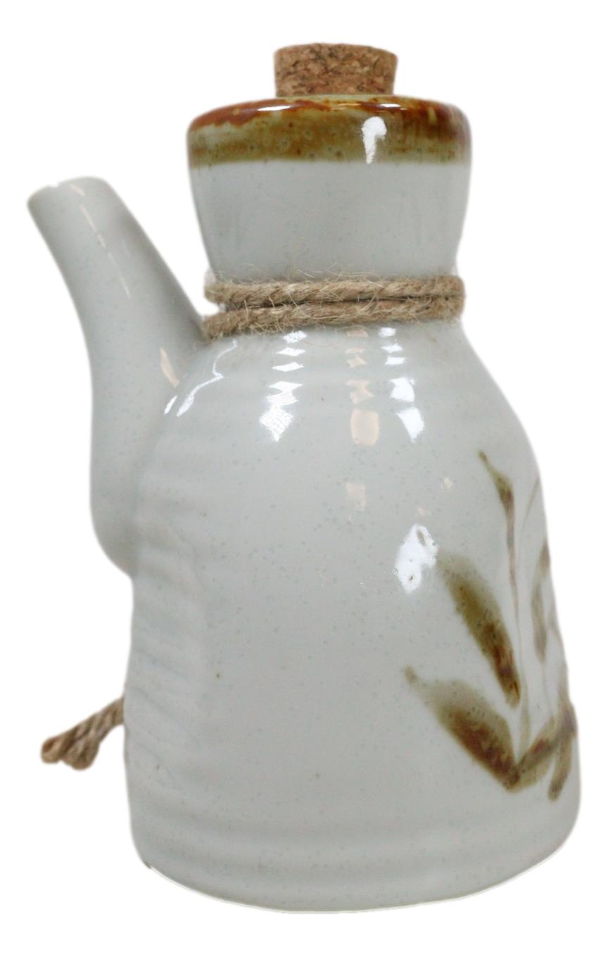 Pack of 6 Porcelain White Brown Reed Soy Sauce Vinegar Oil Dispenser Flask 7oz