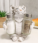 Forest Jungle White Bengal Tiger Cub Hugging Salt And Pepper Shakers Holder Set