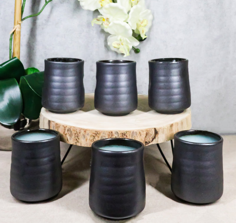 Pack Of 6 Blue Sky And Stars Seikai Reactive Glaze Ceramic Yunomi Tea Cups 9oz