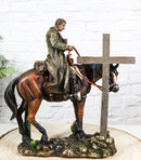 Western Cowboy in Solemn Prayer On Horse By Faded Cross And Cactus Figurine