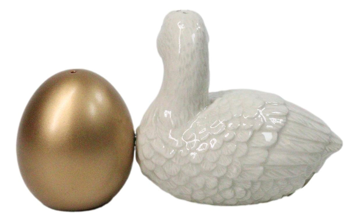 Ebros Goose and Golden Egg Ceramic Salt and Pepper Shakers Set of 2