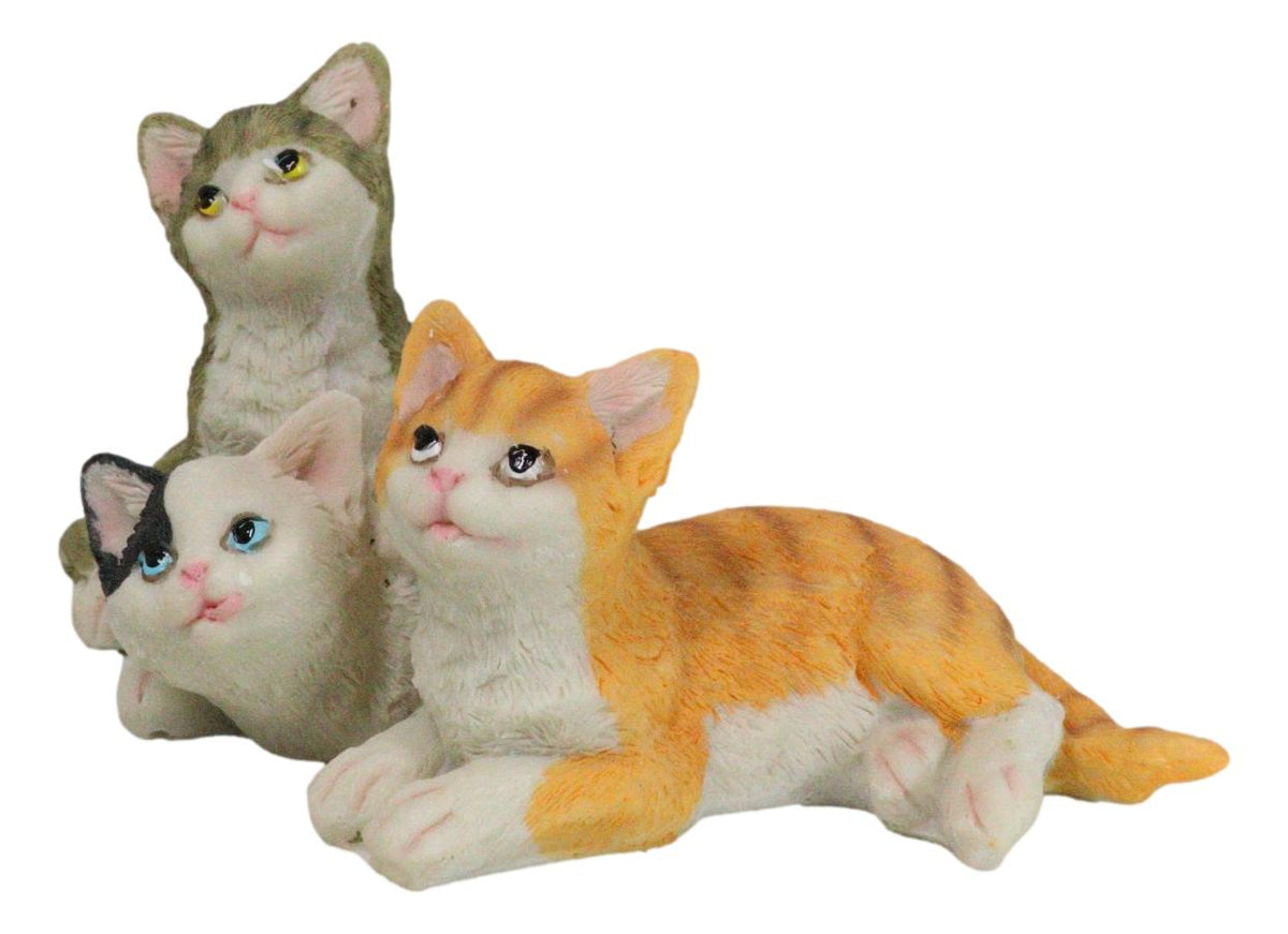 Lifelike Adorable 3 Calico Grey Tabby Colorful Kitten Cats Cuddling Figurine