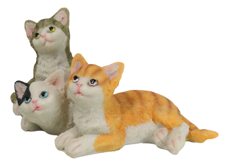 Lifelike Adorable 3 Calico Grey Tabby Colorful Kitten Cats Cuddling Figurine