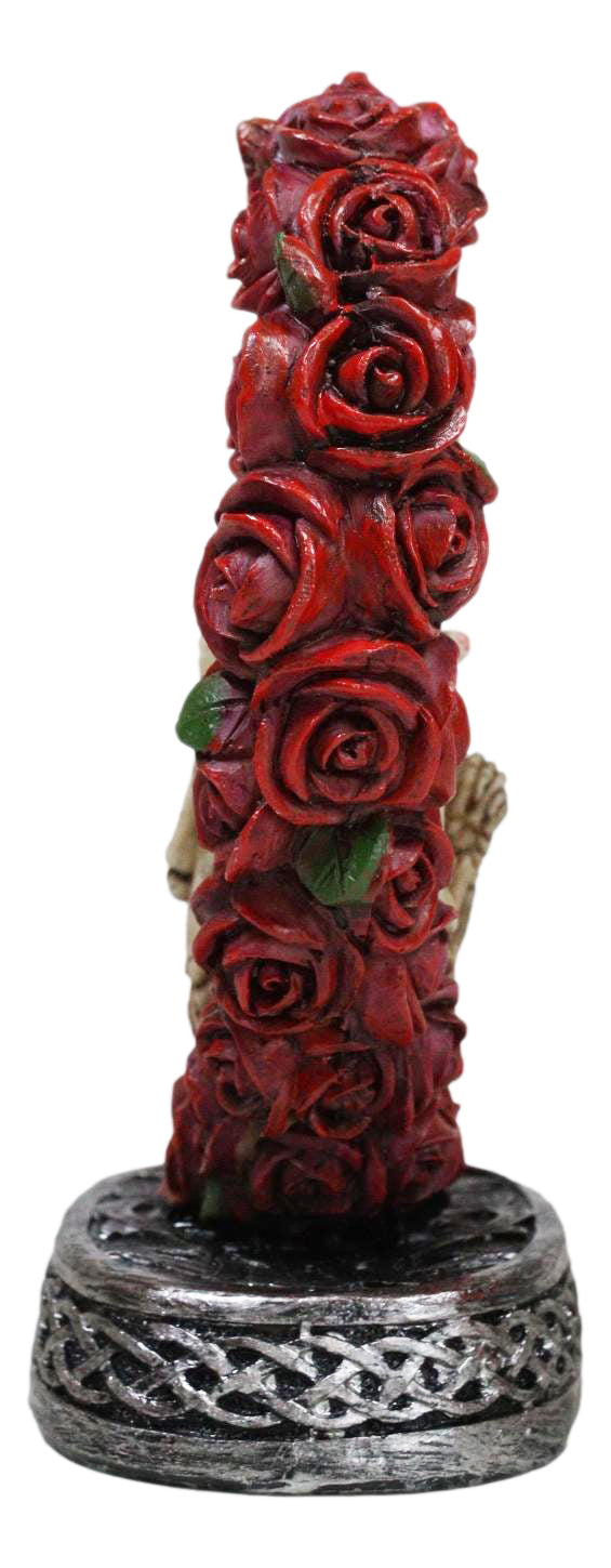 Love Never Dies Roses On Heart Wreath Kissing Skeleton Couple Bronzed Figurine