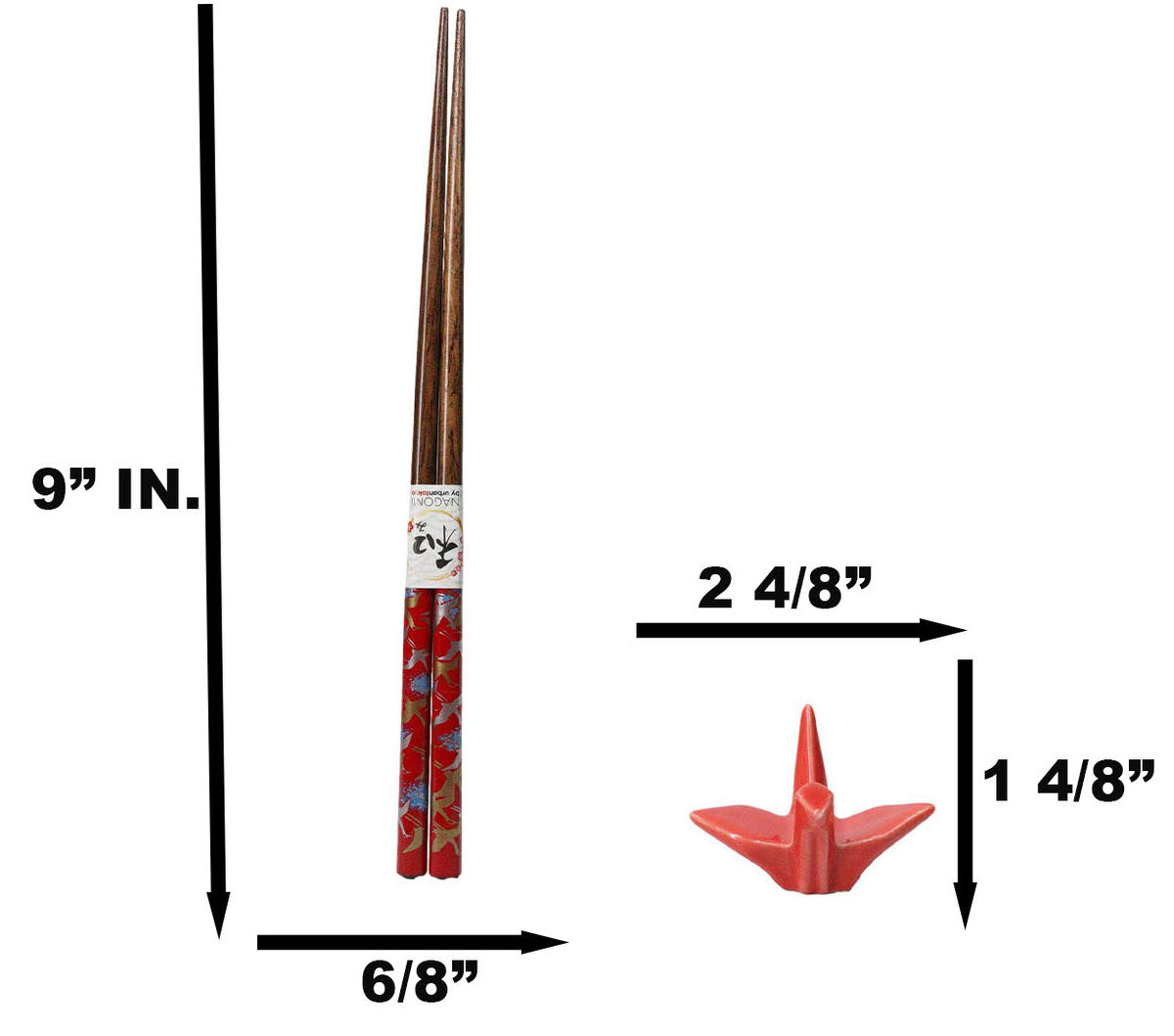 5 Pairs Of Red Black Japanese Cranes Ceramic Rests With Wooden Chopsticks Set