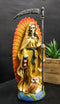 Standing Gold Santa Muerte Skeleton With Scythe Hourglass And Wise Owl Figurine