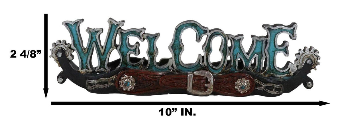 Rustic Western Cowboy Boot Spurs Buckle Turquoise Welcome Sign Desktop Figurine