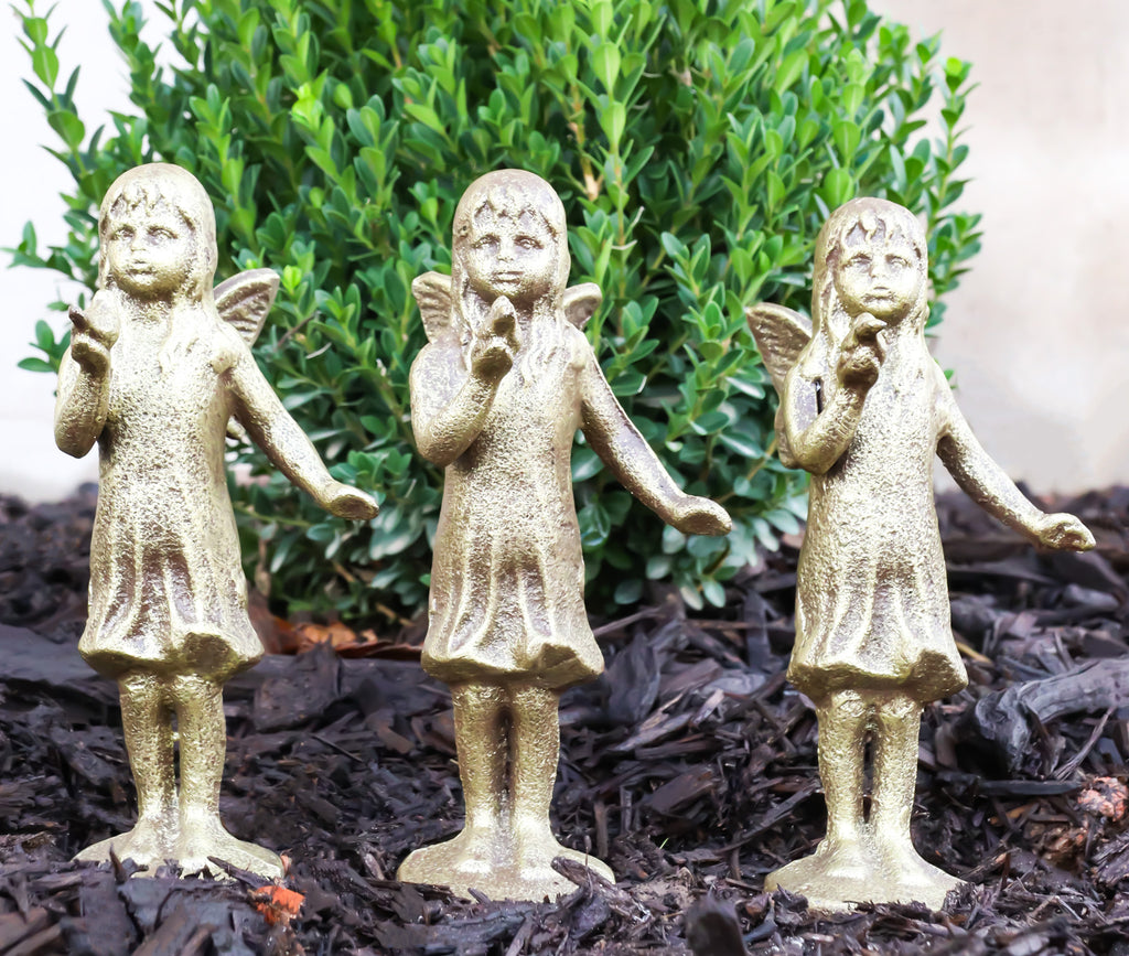 Set Of 3 Cast Iron Rustic Enchanted Fantasy Girl Fairy Pixie With Bird ...