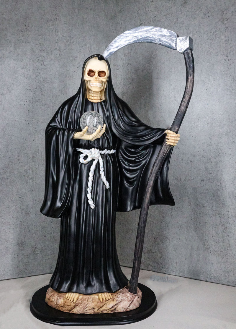 Large 2 Feet Tall Holy Death Santa Muerte Holding Scythe In Black Robe Statue