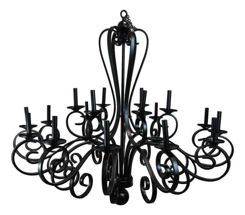 Large Modern Black Iron Ornate French Scroll 18 Arms Chandelier Pendant Lamp