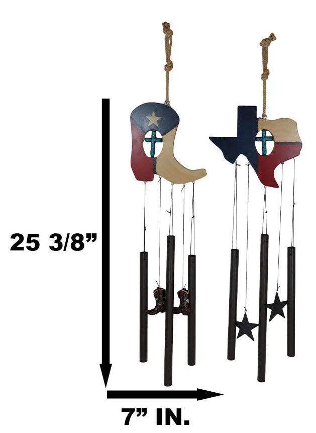 Pack of 2 Western Star Texas State Flag Cowboy Boot Turquoise Cross Wind Chimes - Ebros Gift