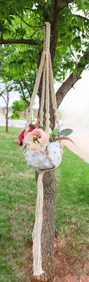 Hand Woven Cotton Rope Boho Chic Macrame Wall Hanger With Ceramic Planter Pot