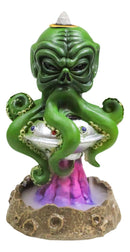 Cthulhu UFO Alien On Spaceship Saucer Moon Crater Backflow Incense Cone Burner