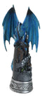 Blue Elemental Ice Dragon Perching On Medieval Stonewall Castle Tower Figurine