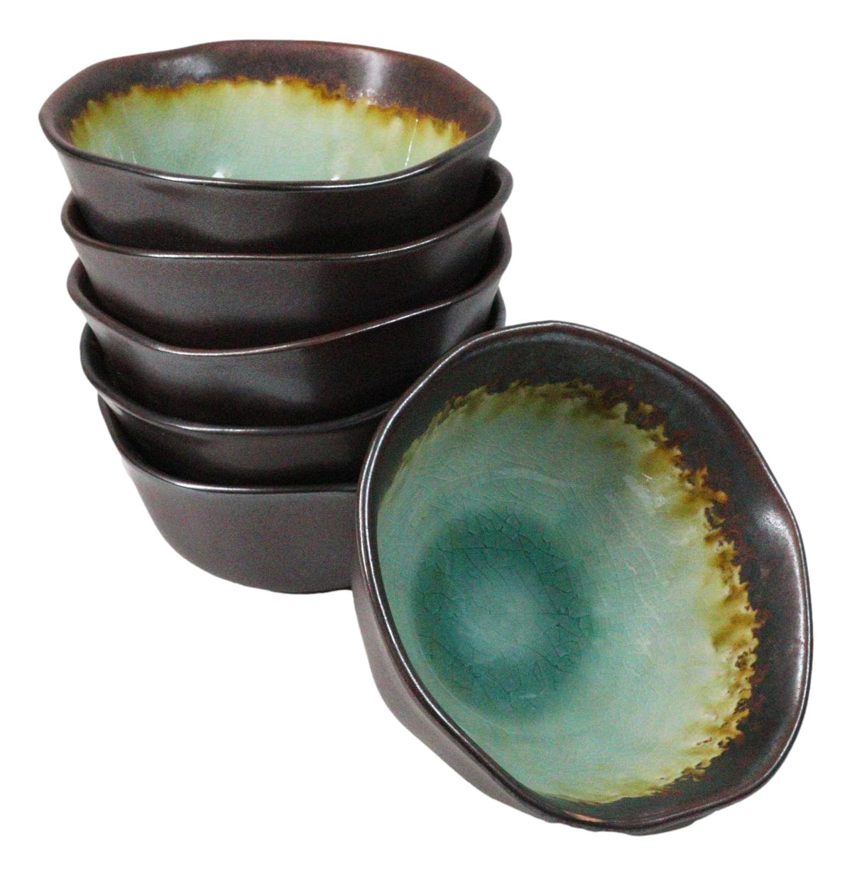 Pack Of 6 Crackle Green Midori Kannyu Ceramic Medium Soup Donburi Bowls 20oz