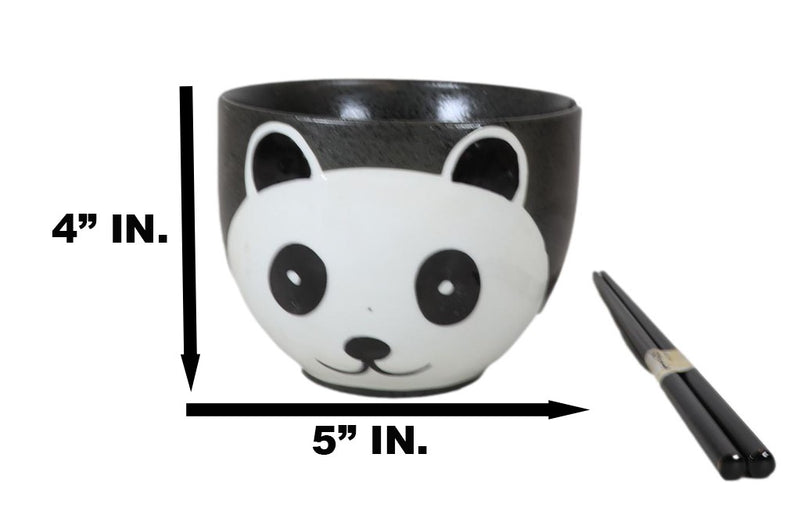 Whimsical Ceramic Black Giant Panda Bear Ramen Noodle Bowl With Chopsticks Set