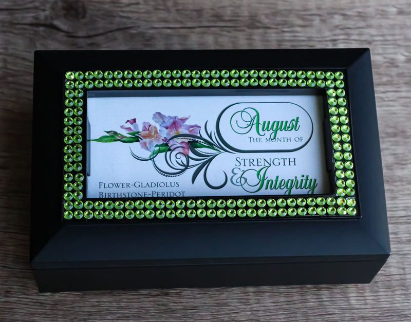 August Month Peridot Birthstone Strength And Integrity Black Musical Trinket Box