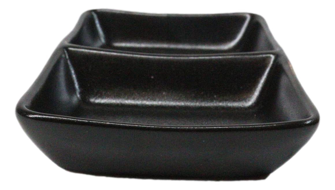 Pack Of 6 Ceramic Black Kokuyo Soy Sauce Or Condiment Dishes Double Partition
