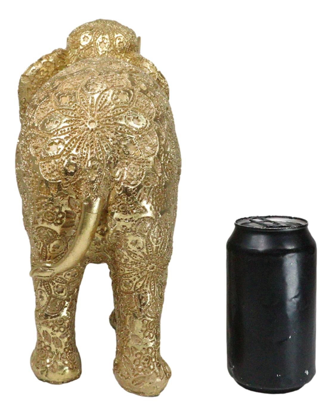Large Feng Shui Royal Gold Ornate Mandala Design Elephant With Trunk Up Figurine - Ebros Gift