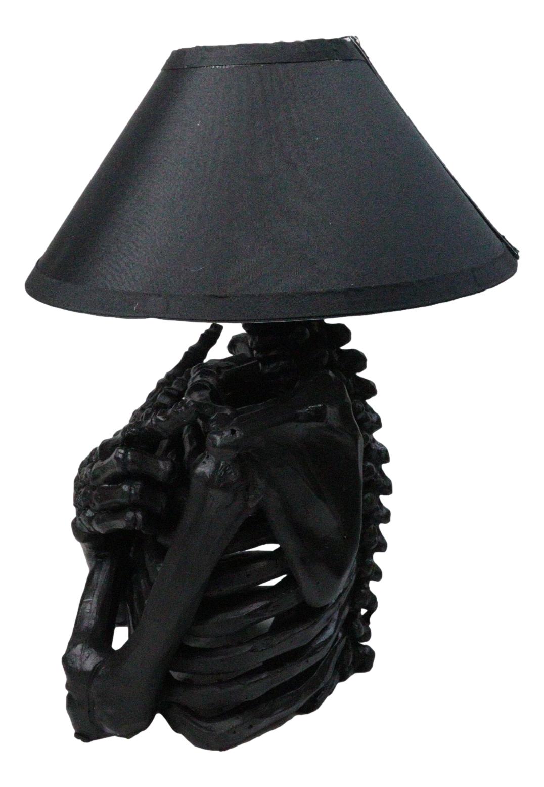 Ebros Gift Silent Half Skeleton Ribcage Crossed Arms Table Lamp with Black Shade