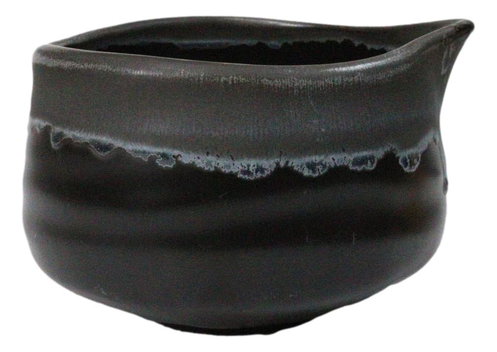 Black And Grey Charcoal Ceramic Japanese Matcha Green Tea Bowl Whisk & Scoop Set