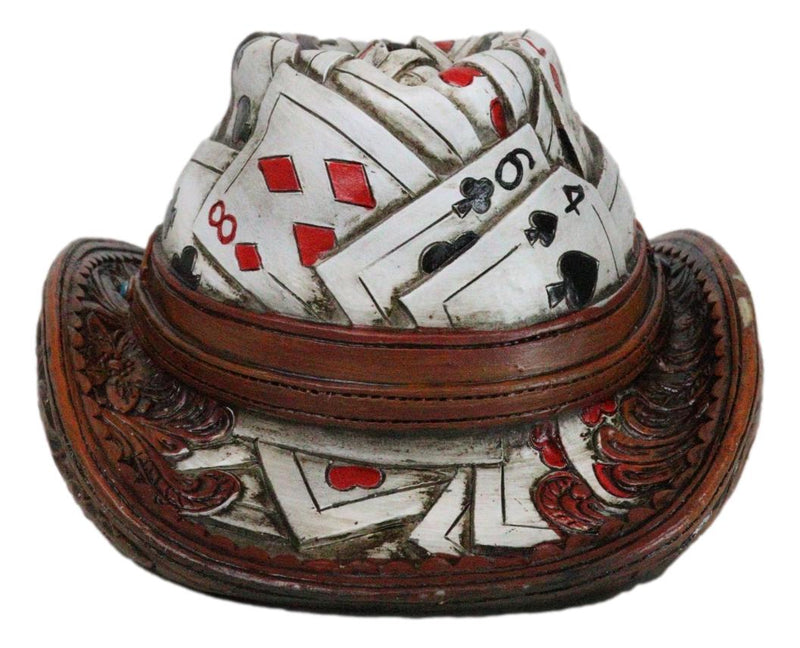 Rustic Country Western Casino Poker Cards Faux Leather Cowboy Hat Money Bank