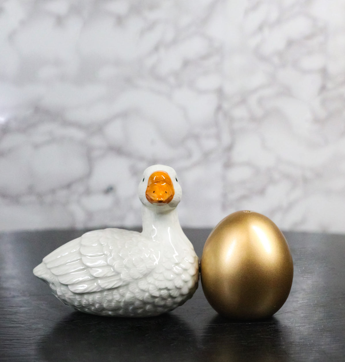 Ebros Goose and Golden Egg Ceramic Salt and Pepper Shakers Set of 2