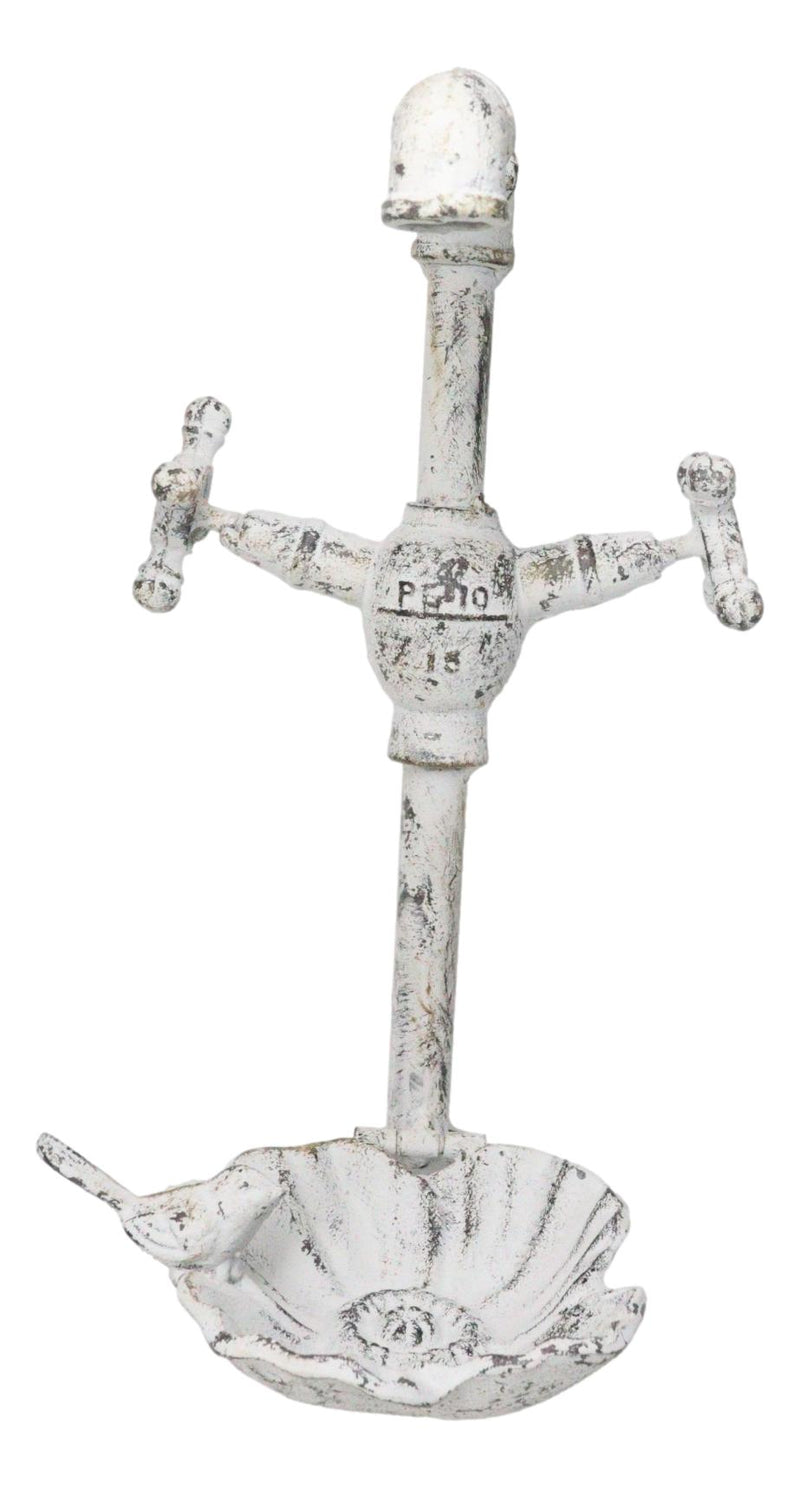 Cast Iron Antiqued White Spigot Faucet Bird On Flower Wall Bird Feeder Bath 16"H