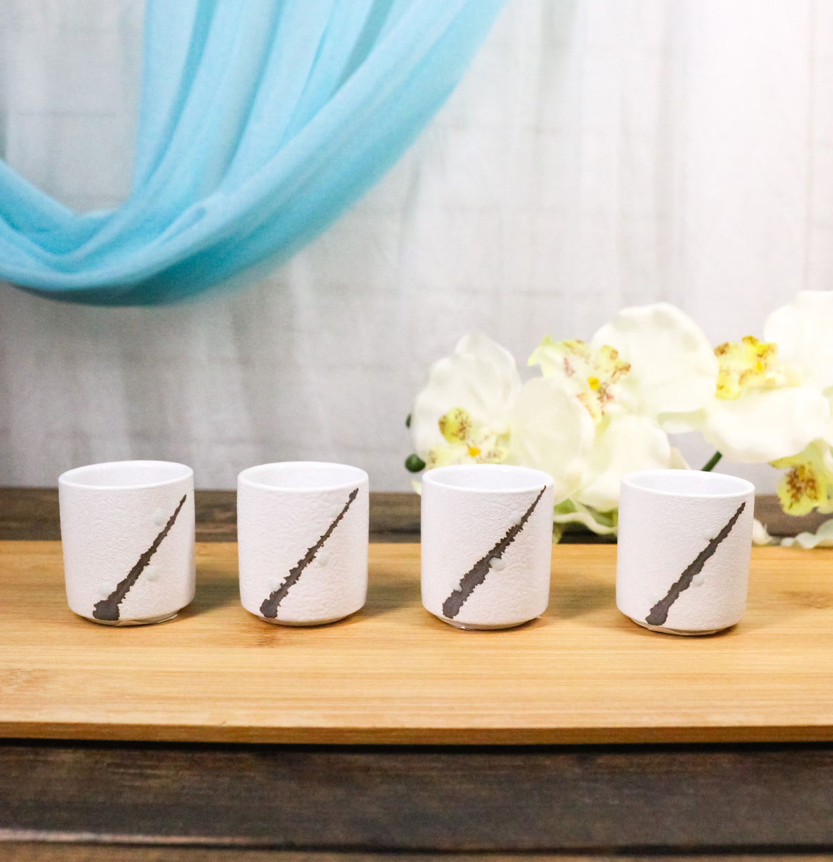 Set of 4 Yukino Hana Snow Flowers Art Porcelain 1.25oz Ochoko Yuzu Sake Cups