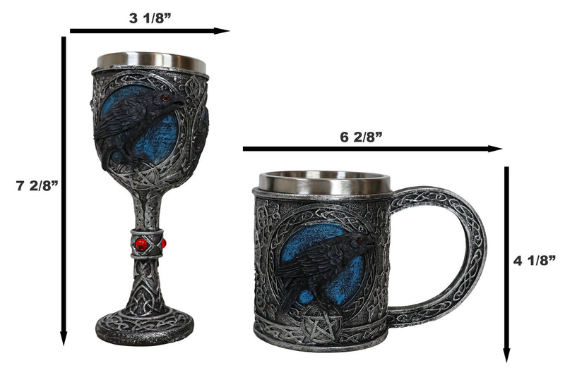 Ebros Moonlight Raven Crow With Celtic Tribal Tattoo Wine Goblet And Mug Set