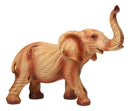 Safari Lucky Elephant Rustic Faux Wood Carved Resin Sculpture With Raised Trunk