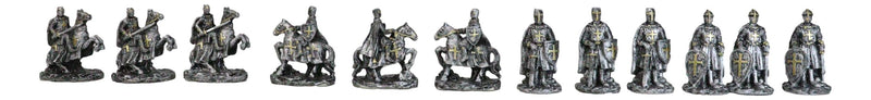 Set of 12 Medieval Crusader Knights With Swords Shields Horses Mini Figurines