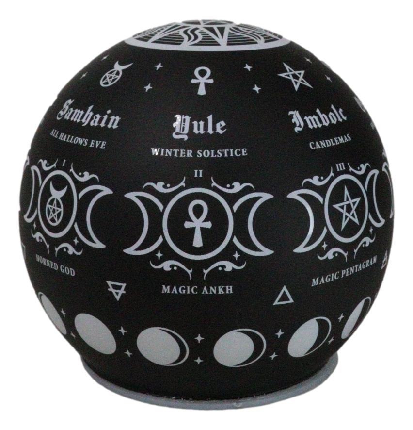 Pagan Calendar Wheel Of The Year Triple Moon Sacred Symbols LED Globe Light - Ebros Gift
