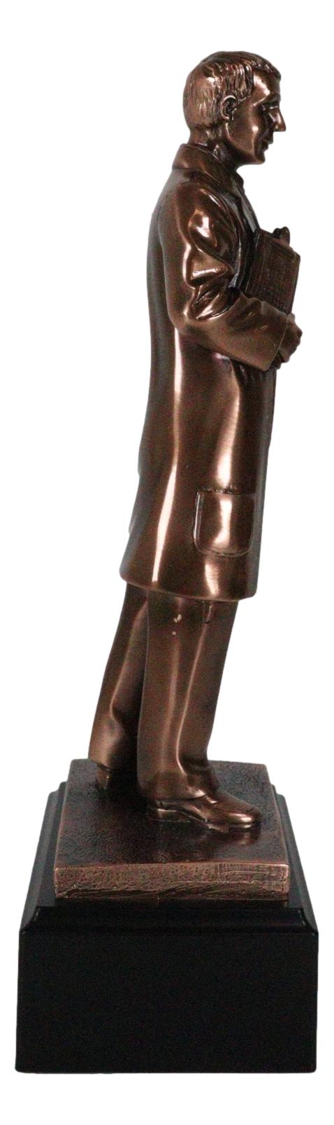 Medical Professional Physician Male Doctor Bronzed Resin Statue With Base Stand