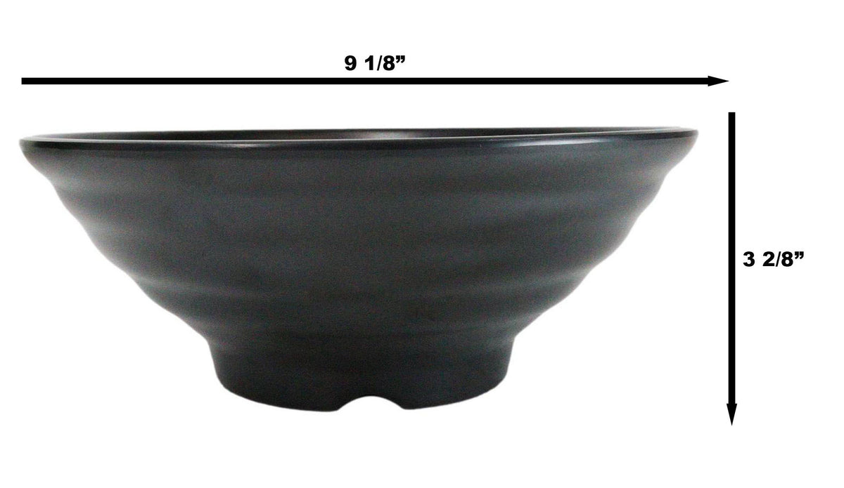 Pack Of 6 Modern Ridged Matte Black Melamine Large Round Ramen Soup Bowls 48oz - Ebros Gift