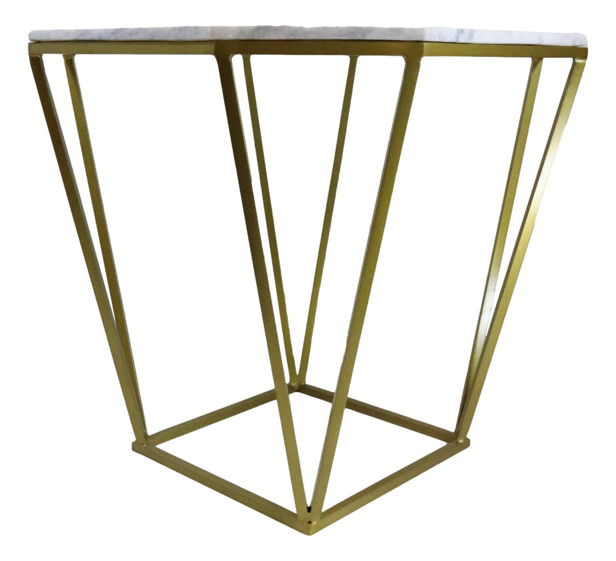 Contemporary Brushed Gold Metal With Natural Marble Top Octagonal Side Table