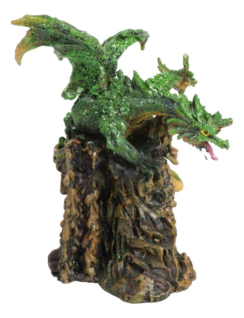 Fantasy Three Headed Green Dragon Hydra Perching On Ancient Tree Figurine 5"H