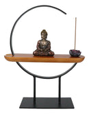 Zen Metal Crescent Amitabha Buddha With Lotus Incense Burner Meditation Tool