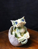 Adorable Green Baby Dragon Hatchling Cracking Out of Egg Shell Figurine 4"H