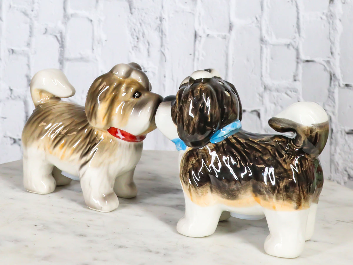 Animated Puppy Dog Shih Tzu Kitchen Salt And Pepper Shakers Ceramic Figurine Set - Ebros Gift