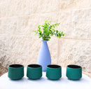 Green Modern Cylindrical Japanese Tetsubin Style Cast Iron Tea Cups Set of 4
