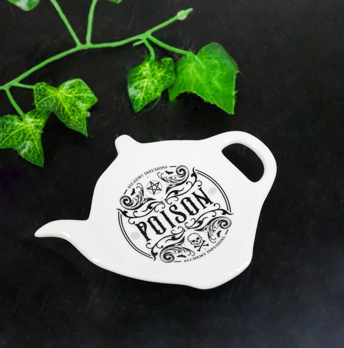 Pack Of 2 Wicca Poison Witch Alchemy Ceramic Tea Spoon Or Bag Holder Plates